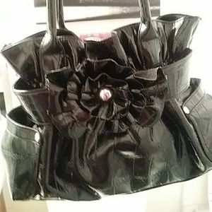 Gently Used Black Purse with Flower Embellishment